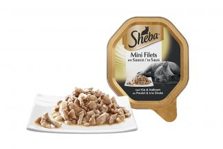 Sheba Mini Filets in Saus Kip en Kalkoen is een luxe mix van malse reepjes in een overheerlijke saus. Het perfecte recept om jouw lieveling te verwennen. Heerlijk mals vlees in lekkere saus om dagelijks van te smullen.