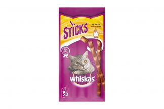 Whiskas Sticks kip zijn een onweerstaanbaar lekker tussendoortje voor je kat, ze bestaan voor 80% uit vers vlees.