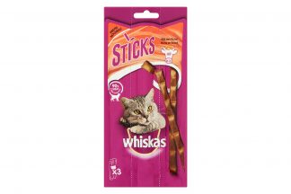 Whiskas Sticks rund zijn een onweerstaanbaar lekker tussendoortje voor je kat, ze bestaan voor 80% uit vers vlees.