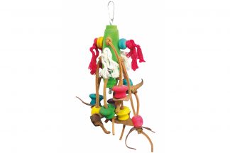 Duvo Birdtoy Touw met kleurrijke houten blokjes en leder speelhanger